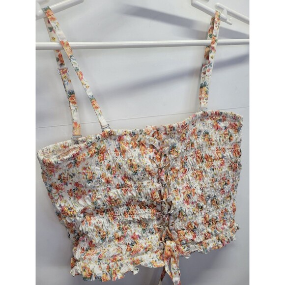 American Eagle Crop Top‎ Smocked Cami Size M Pink Floral - Picture 3 of 9